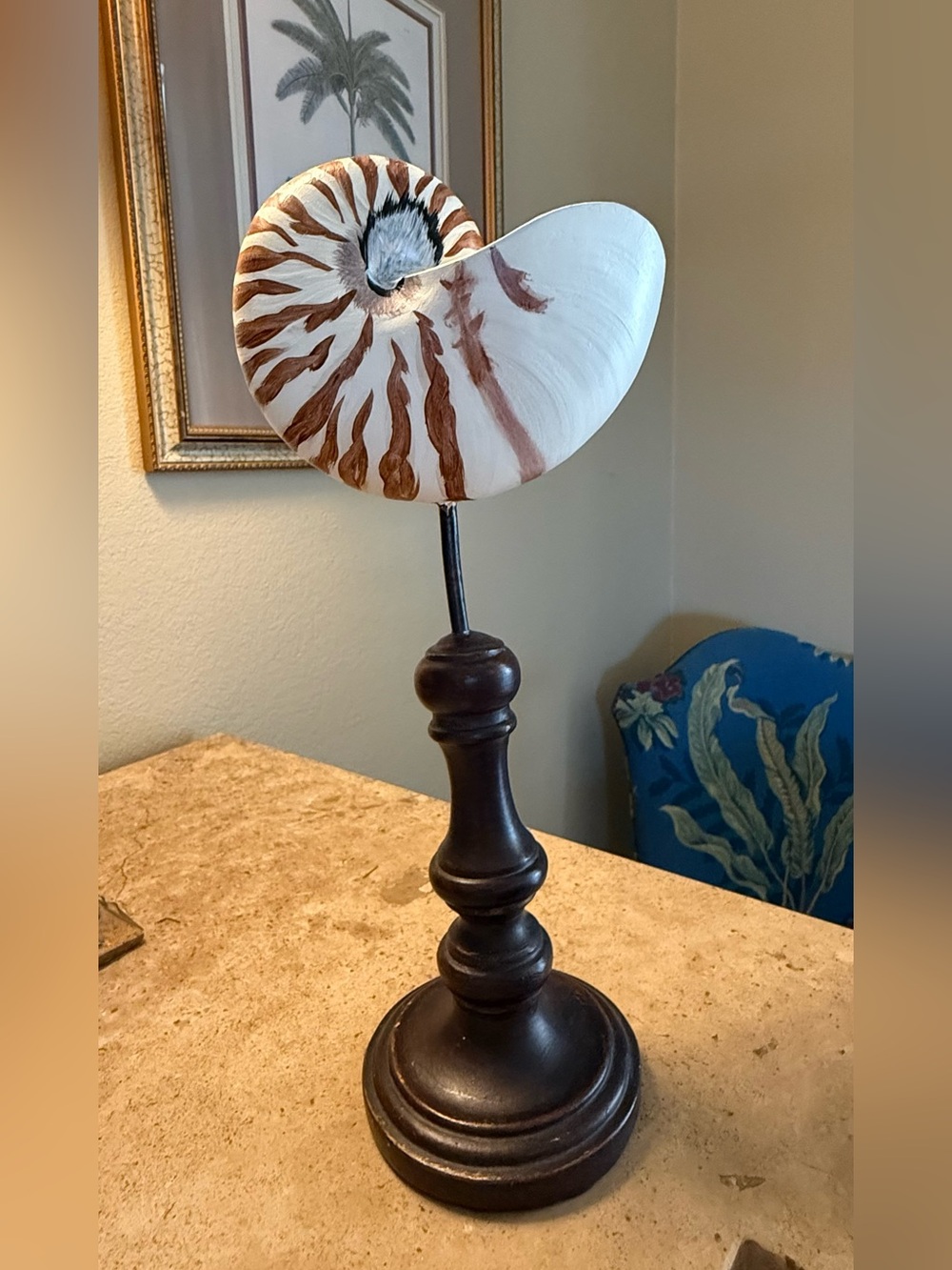 Vintage Seashell Sculpture on Pedestal Stand